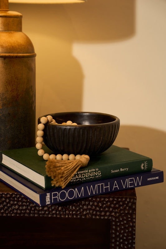 Shela scalloped wood tray made from Jacaranda, top view