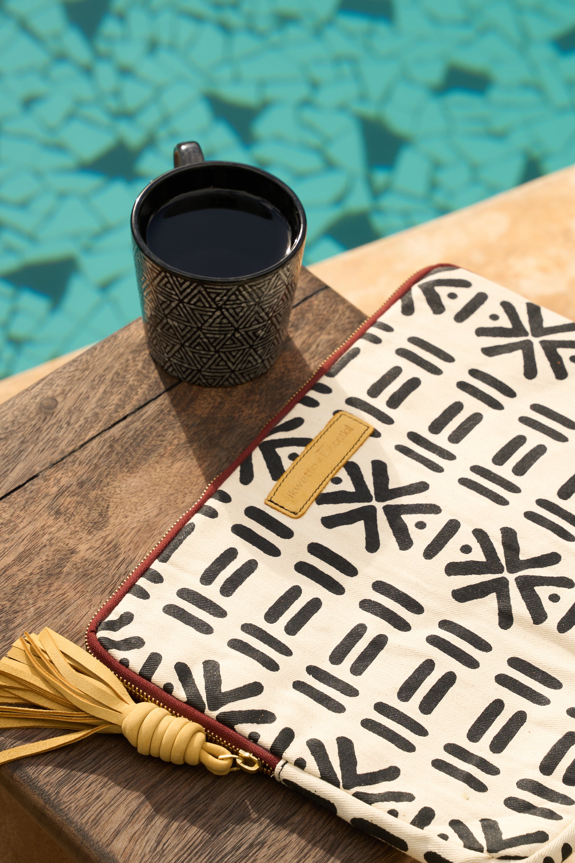 White black and cream geometric design Laptop sleeve. 