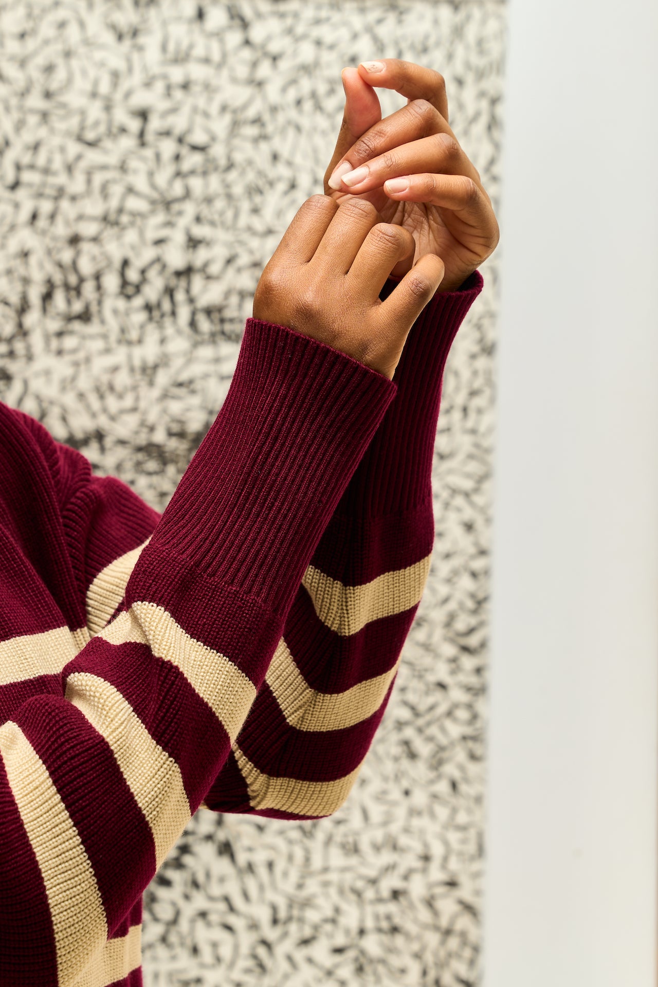 Striped knit sweater ribbed cuff detail
