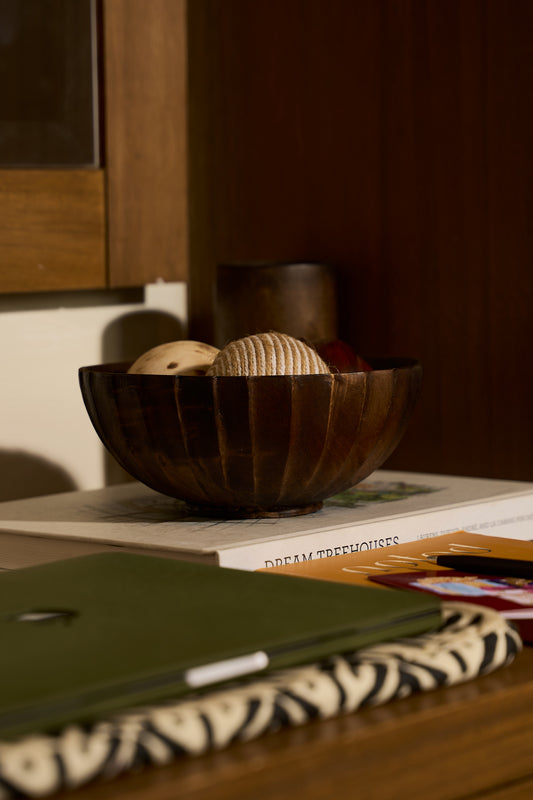 Cara pleated decorative bowl made from Jacaranda, top view