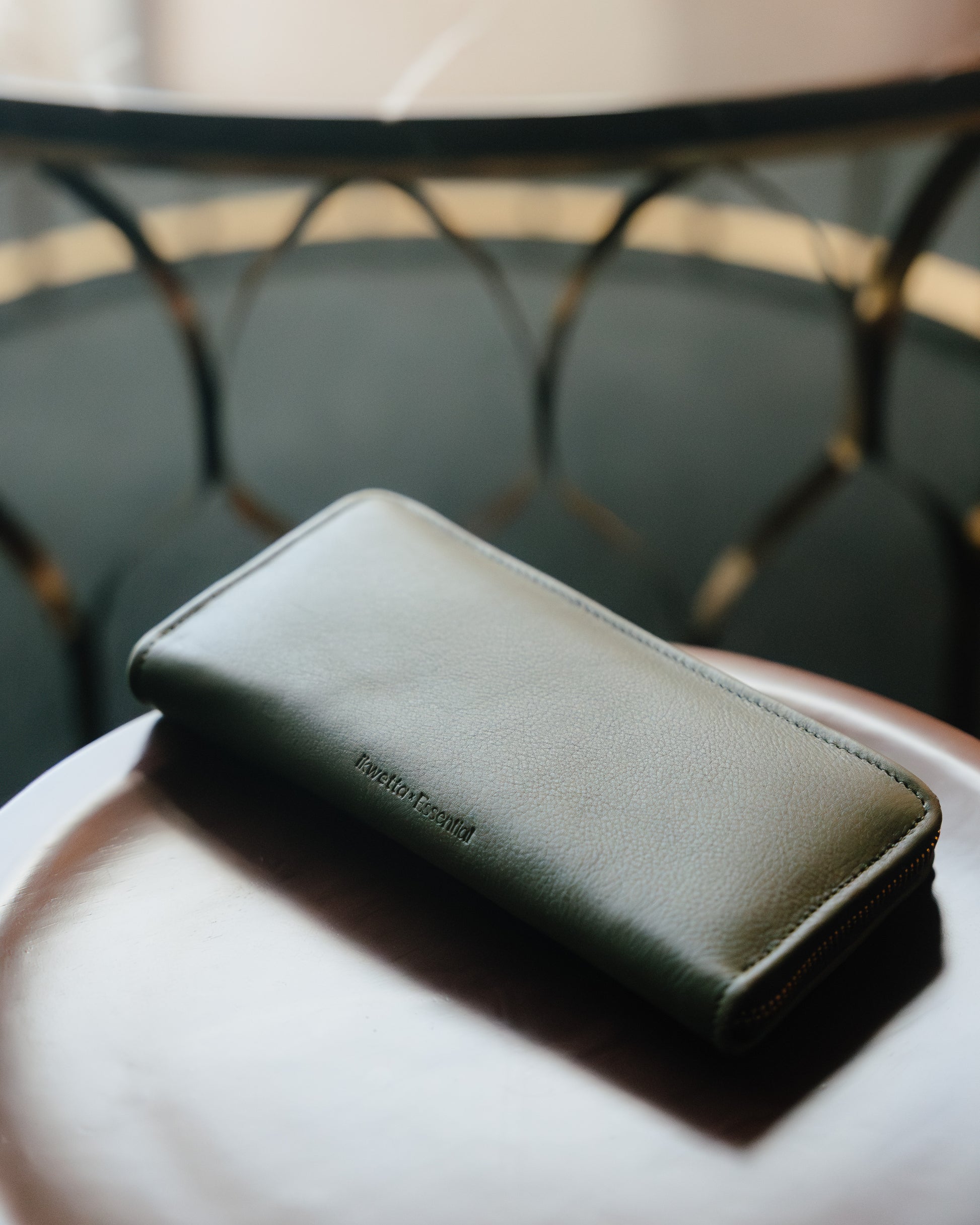 Essential long zip leather wallet front view 