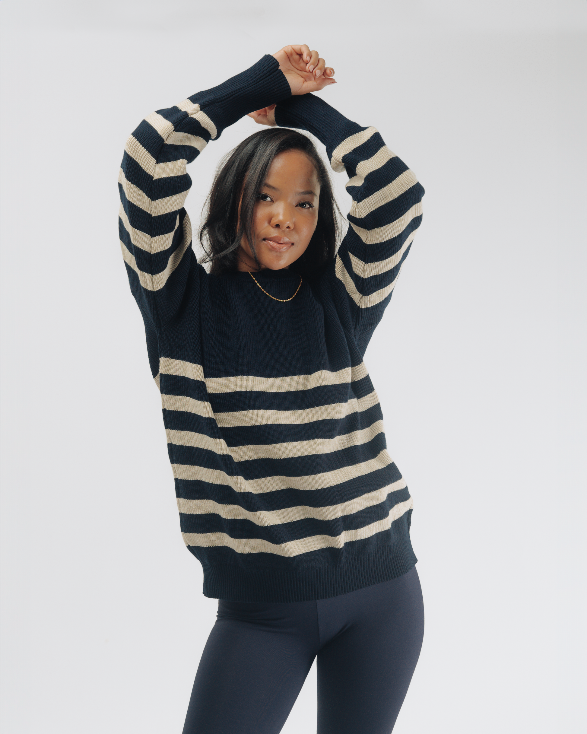 Stripped knit sweater stretch detail