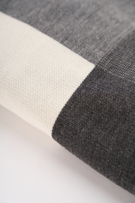 Close-up of the  black and grey checked scarf  pattern