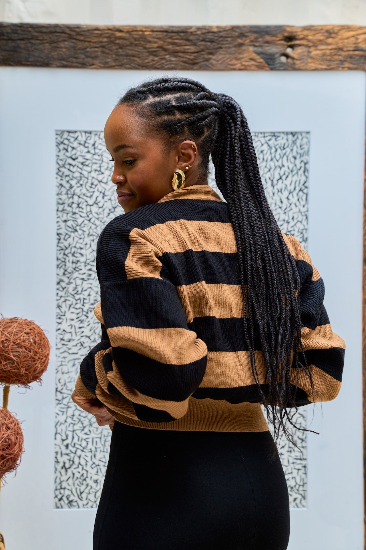 Black and Toffee Cropped cardigan Back detail