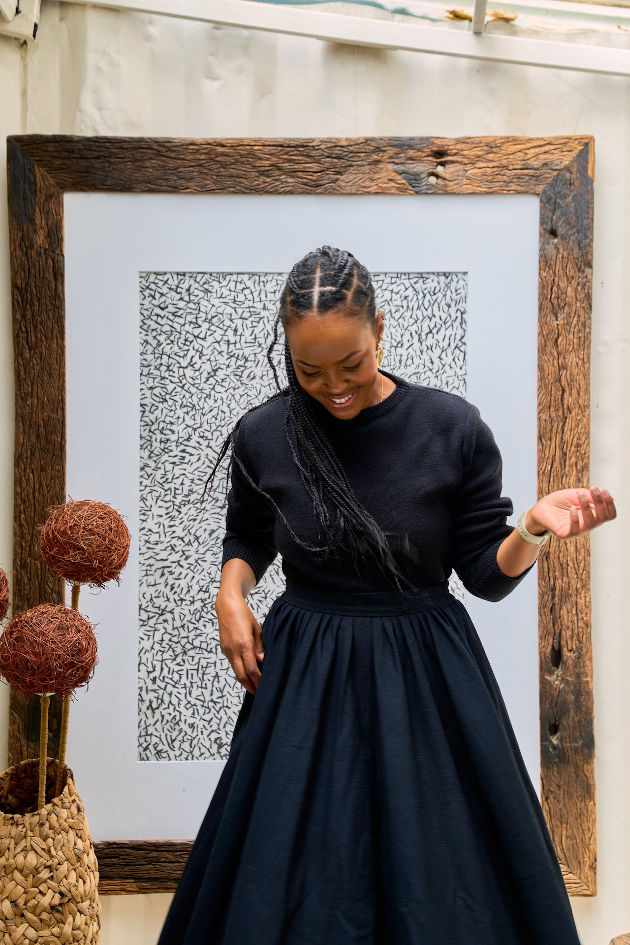 Shani crew neck black  sweater neckline detail.