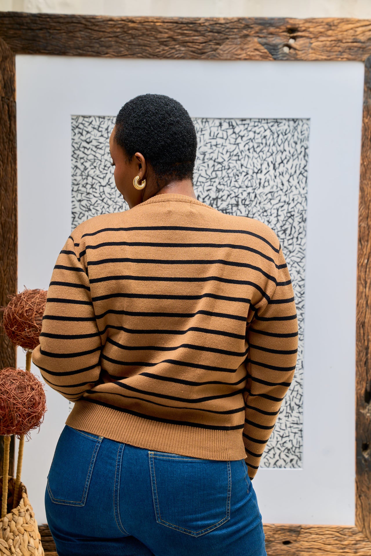 Shani crew neck sweater striped version back view 