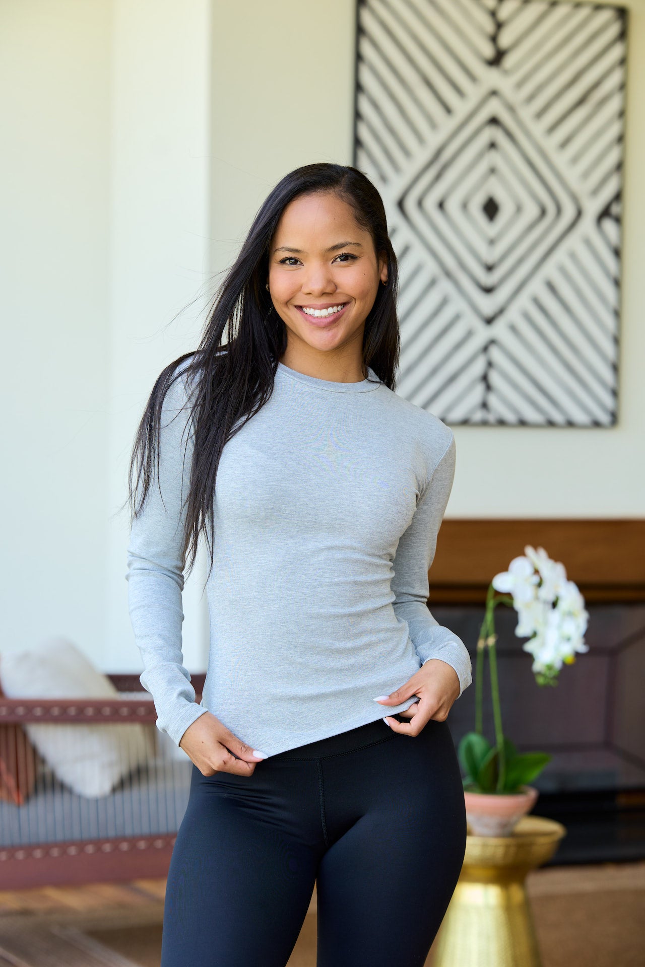 Heathered Grey  Long Sleeve Crew Nek Tee.