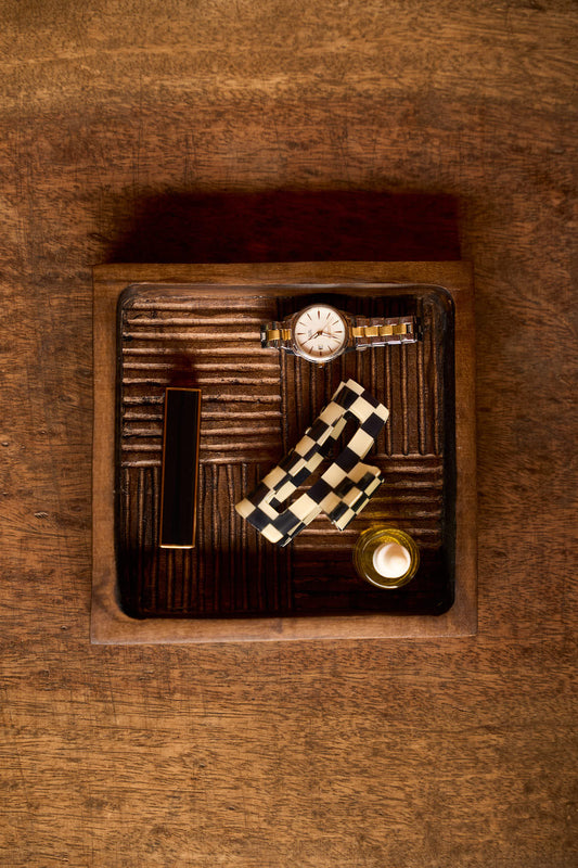 Stari square wood tray made from Jacaranda, top view