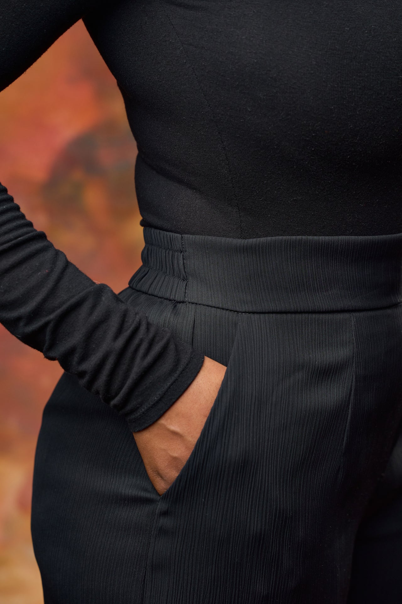 Details of Black wide leg pants with elasticated back from this is essential Nairobi.