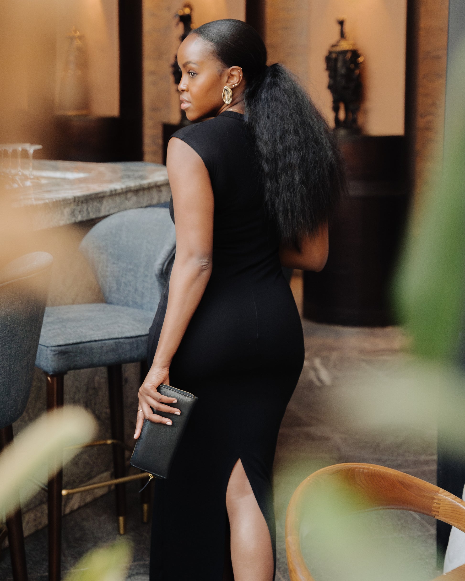 Black midi dress back detail