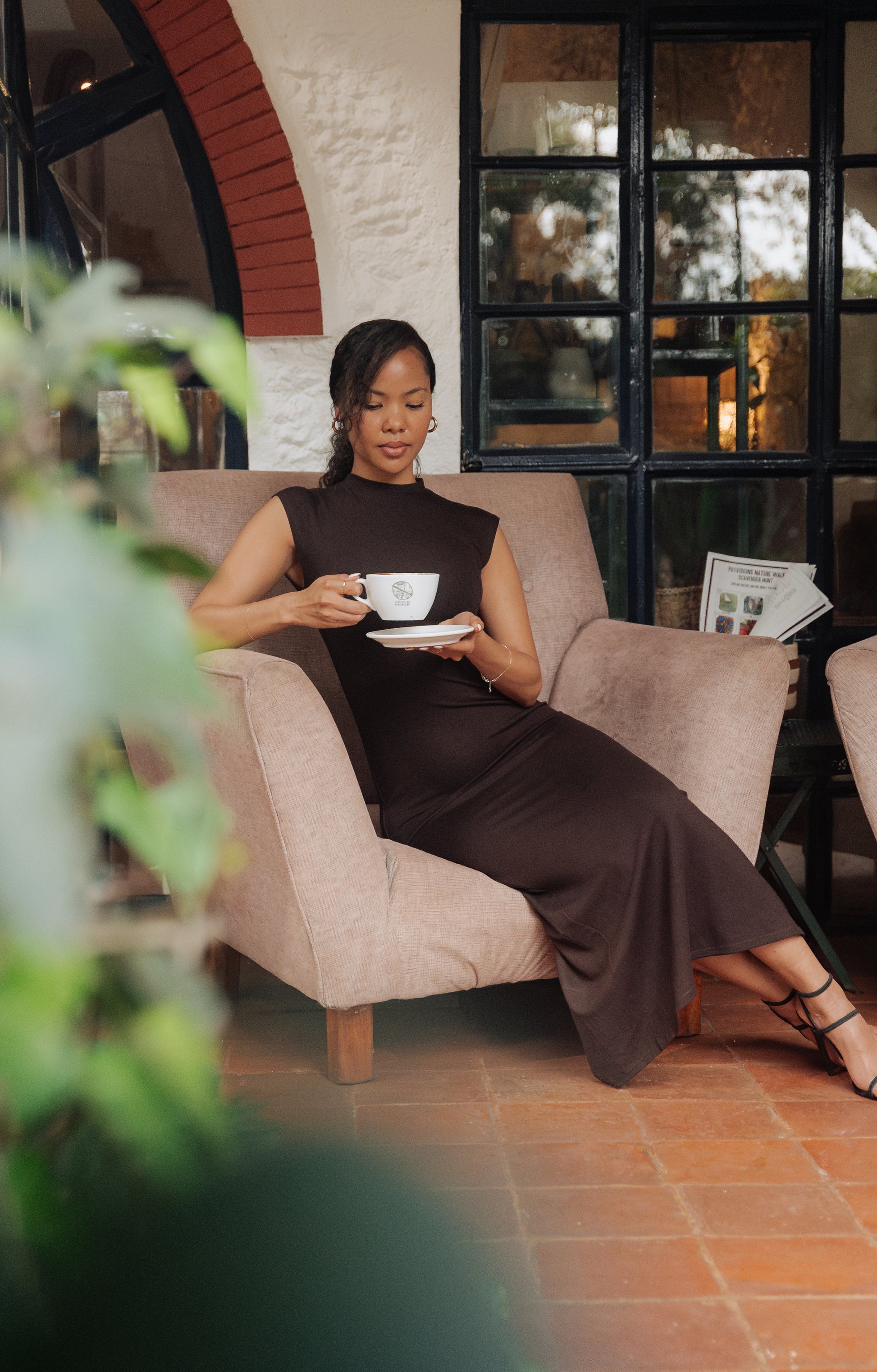  Chocolate Essential midi dress worn casually
