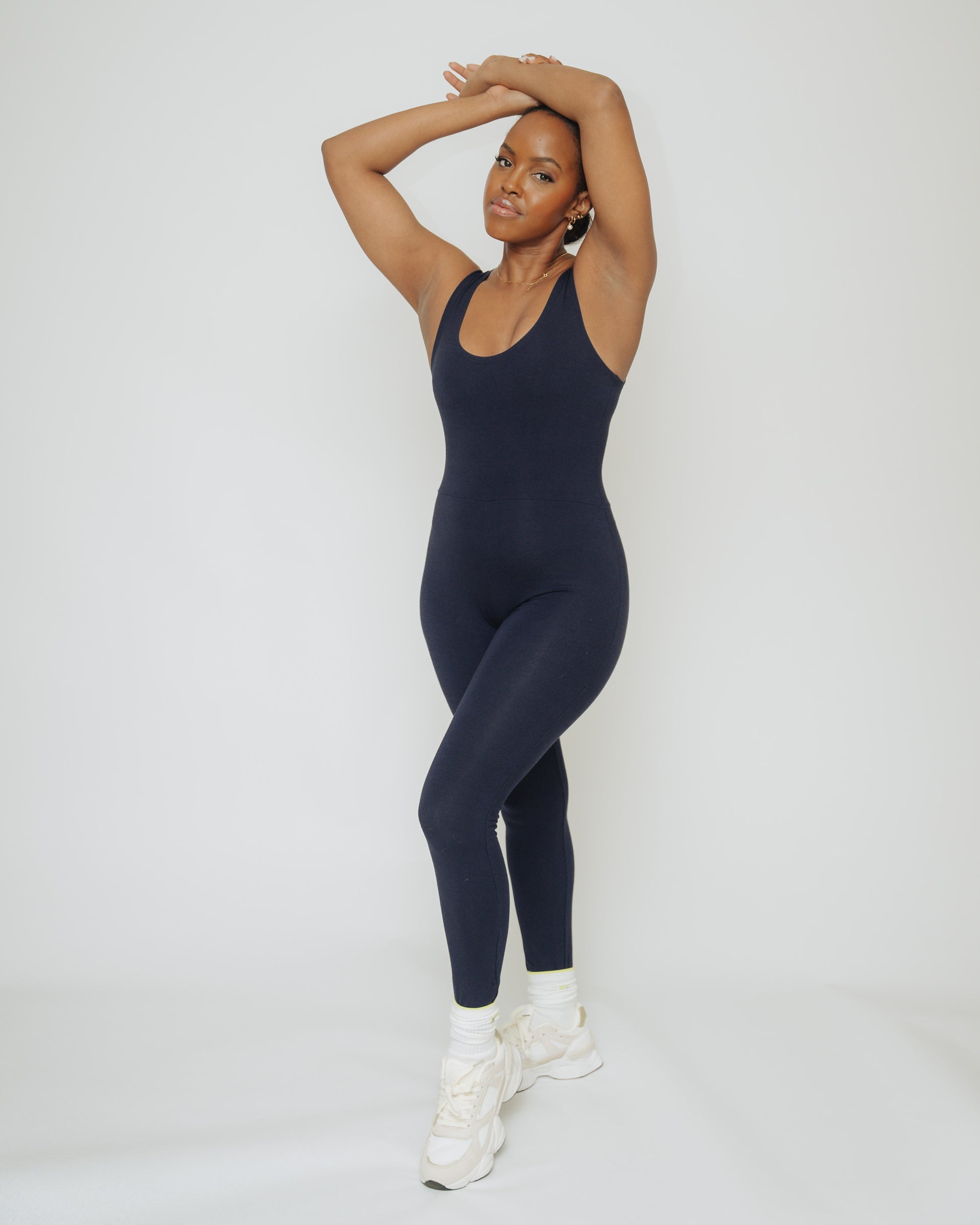 Navy long unitard front view