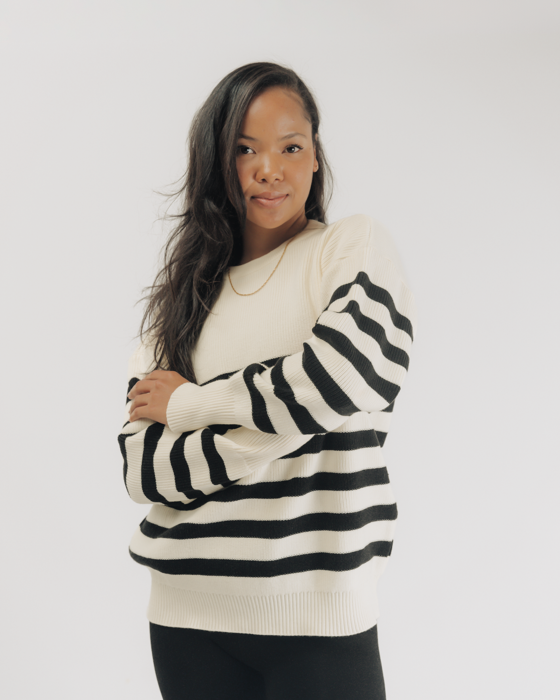 Cream and Black knit sweater front view