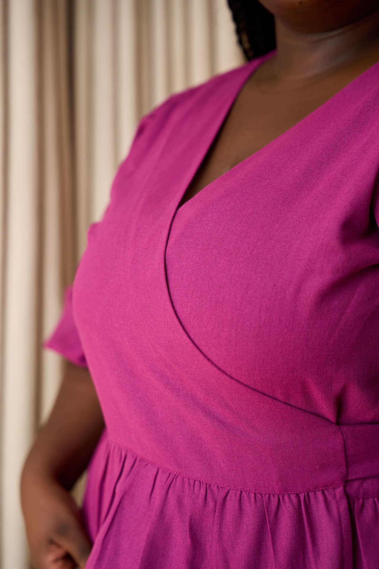 Yana linen wrap top v neck detail