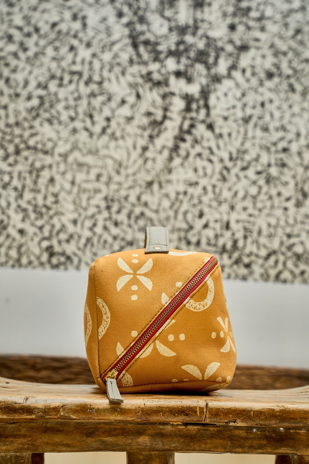 Mustard and Beige toiletry bag side view